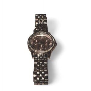 Silver Watch with Crystal Accents and Pink Face